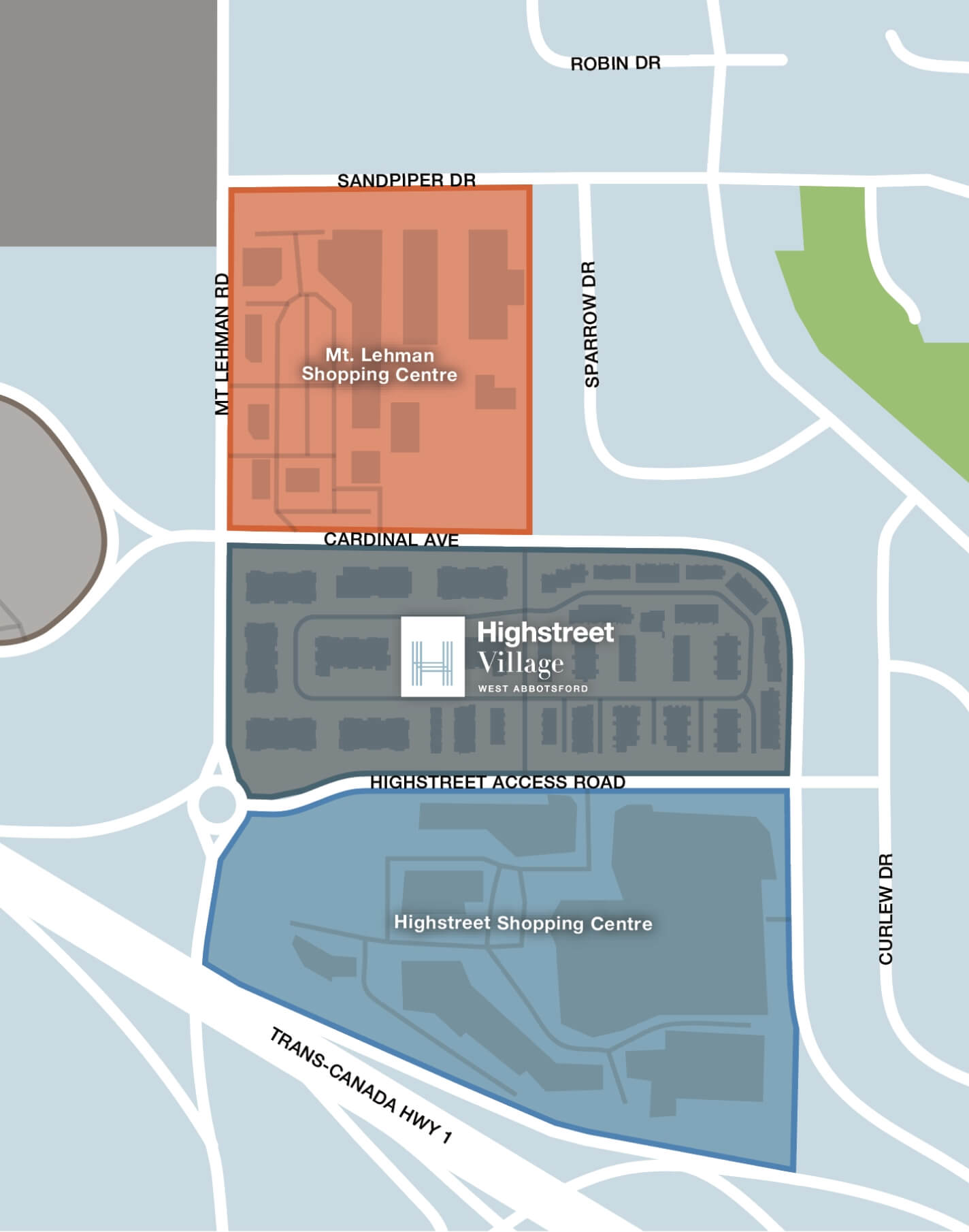 Map of Highstreet Village between Highstreet Shopping Centre and Mt. Lehman Shopping Centre