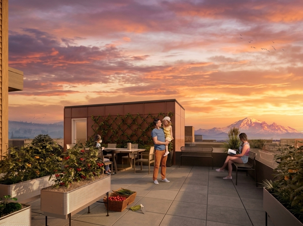 The Lookout rooftop amenity with Mt. Baker views